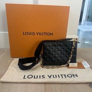 Louis Vuitton Coussin Shoulder Bag PM crossbody lambskin black chain and strap